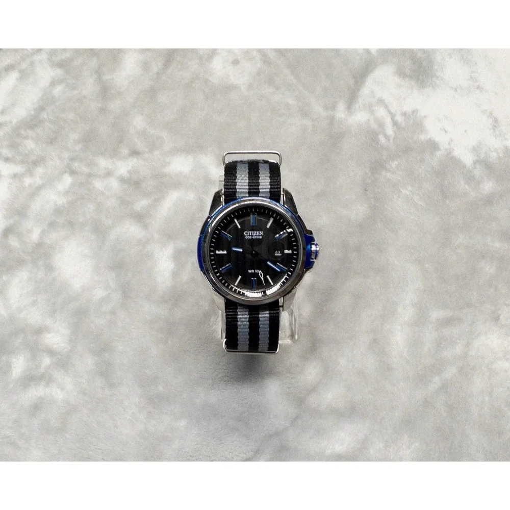 Citizen Eco-Drive WR100 J810 Movement Mens 43mm Watch NATO Strap New Capacitor